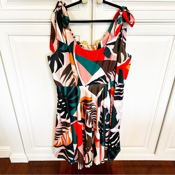 ModCloth Hutch Plus Size Women’s Tropical Shoulder Tie Midi Dress Fit Flare 3X - Picture 5 of 14